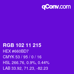 Color code: RGB 102 11 215 | qconv.com