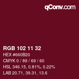 Color code: RGB 102 11 32 | qconv.com