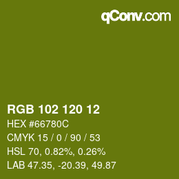 Color code: RGB 102 120 12 | qconv.com