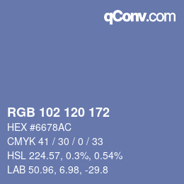 カラーコード: RGB 102 120 172 | qconv.com