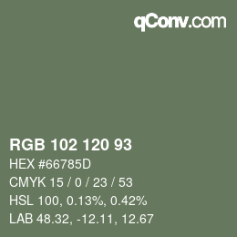Color code: RGB 102 120 93 | qconv.com