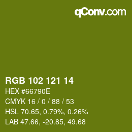 Color code: RGB 102 121 14 | qconv.com