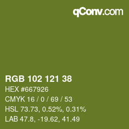 颜色代码: RGB 102 121 38 | qconv.com