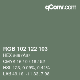 Color code: RGB 102 122 103 | qconv.com