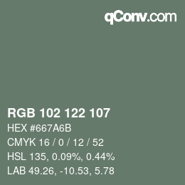 Color code: RGB 102 122 107 | qconv.com