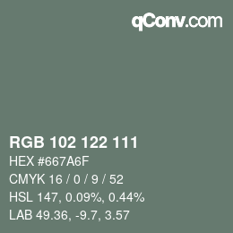 Color code: RGB 102 122 111 | qconv.com