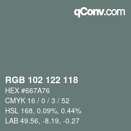 Color code: RGB 102 122 118 | qconv.com