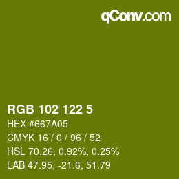 Color code: RGB 102 122 5 | qconv.com