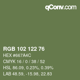 Color code: RGB 102 122 76 | qconv.com