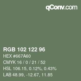 Color code: RGB 102 122 96 | qconv.com