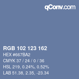 Color code: RGB 102 123 162 | qconv.com