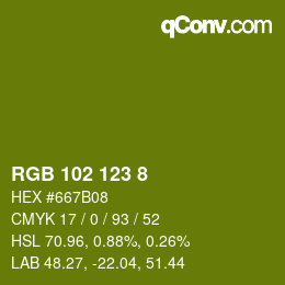 Color code: RGB 102 123 8 | qconv.com