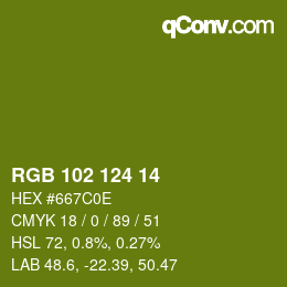 Color code: RGB 102 124 14 | qconv.com
