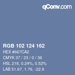Color code: RGB 102 124 162 | qconv.com