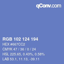 Color code: RGB 102 124 194 | qconv.com