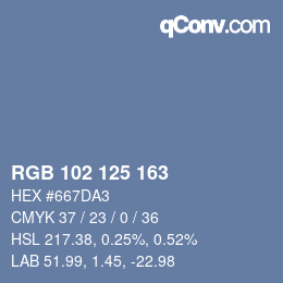 Color code: RGB 102 125 163 | qconv.com