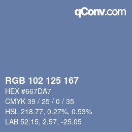 颜色代码: RGB 102 125 167 | qconv.com