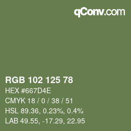 Color code: RGB 102 125 78 | qconv.com