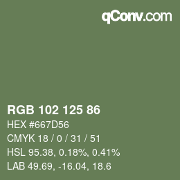 Farbcode: RGB 102 125 86 | qconv.com