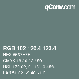 カラーコード: RGB 102 126.4 123.4 | qconv.com