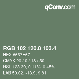 カラーコード: RGB 102 126.8 103.4 | qconv.com