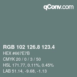 カラーコード: RGB 102 126.8 123.4 | qconv.com