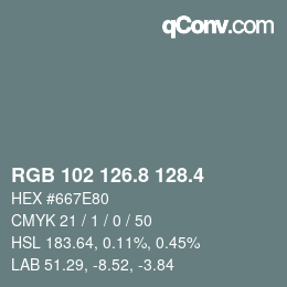 カラーコード: RGB 102 126.8 128.4 | qconv.com