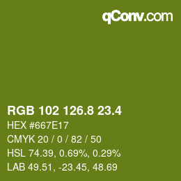 カラーコード: RGB 102 126.8 23.4 | qconv.com