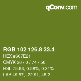 カラーコード: RGB 102 126.8 33.4 | qconv.com