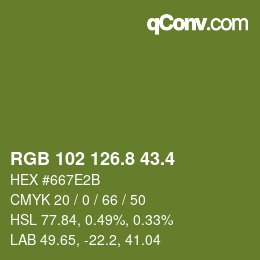 カラーコード: RGB 102 126.8 43.4 | qconv.com