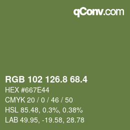 カラーコード: RGB 102 126.8 68.4 | qconv.com
