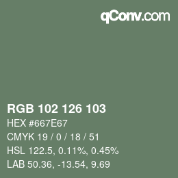 Color code: RGB 102 126 103 | qconv.com