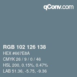 颜色代码: RGB 102 126 138 | qconv.com