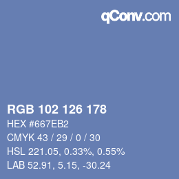 Color code: RGB 102 126 178 | qconv.com