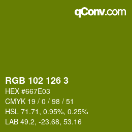 Color code: RGB 102 126 3 | qconv.com