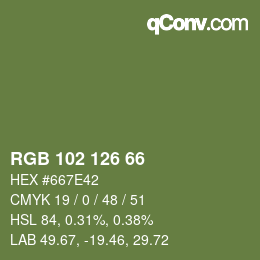 Color code: RGB 102 126 66 | qconv.com