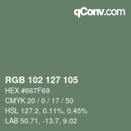Color code: RGB 102 127 105 | qconv.com