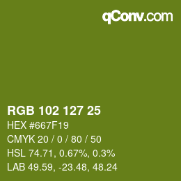 Color code: RGB 102 127 25 | qconv.com