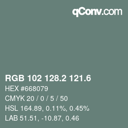 カラーコード: RGB 102 128.2 121.6 | qconv.com