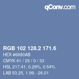 カラーコード: RGB 102 128.2 171.6 | qconv.com