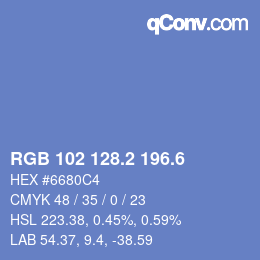 カラーコード: RGB 102 128.2 196.6 | qconv.com