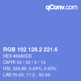 カラーコード: RGB 102 128.2 221.6 | qconv.com