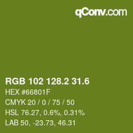 カラーコード: RGB 102 128.2 31.6 | qconv.com