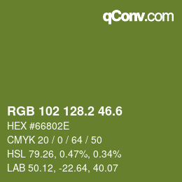 カラーコード: RGB 102 128.2 46.6 | qconv.com