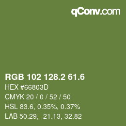 カラーコード: RGB 102 128.2 61.6 | qconv.com