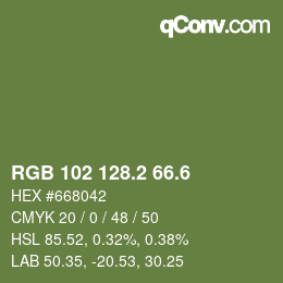 カラーコード: RGB 102 128.2 66.6 | qconv.com