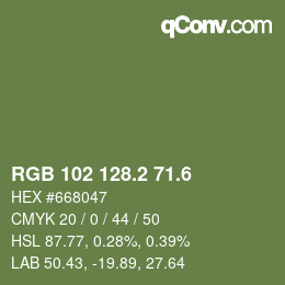 カラーコード: RGB 102 128.2 71.6 | qconv.com