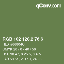 カラーコード: RGB 102 128.2 76.6 | qconv.com