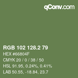 カラーコード: RGB 102 128.2 79 | qconv.com