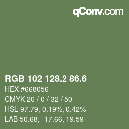 カラーコード: RGB 102 128.2 86.6 | qconv.com